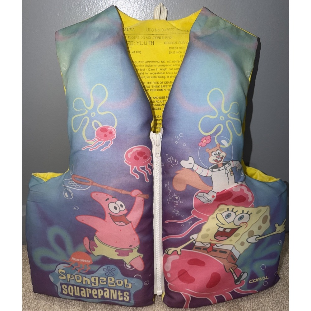 Vintage 2002 Nickelodeon SpongeBob SquarePants Kids Youth Life Vest 50-90# Y2K